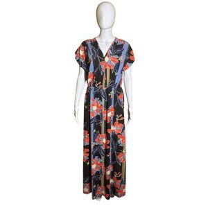 NWT Thyme + Honey Womens Floral Striped V-Neck Maxi Dress Multicolor Size Large